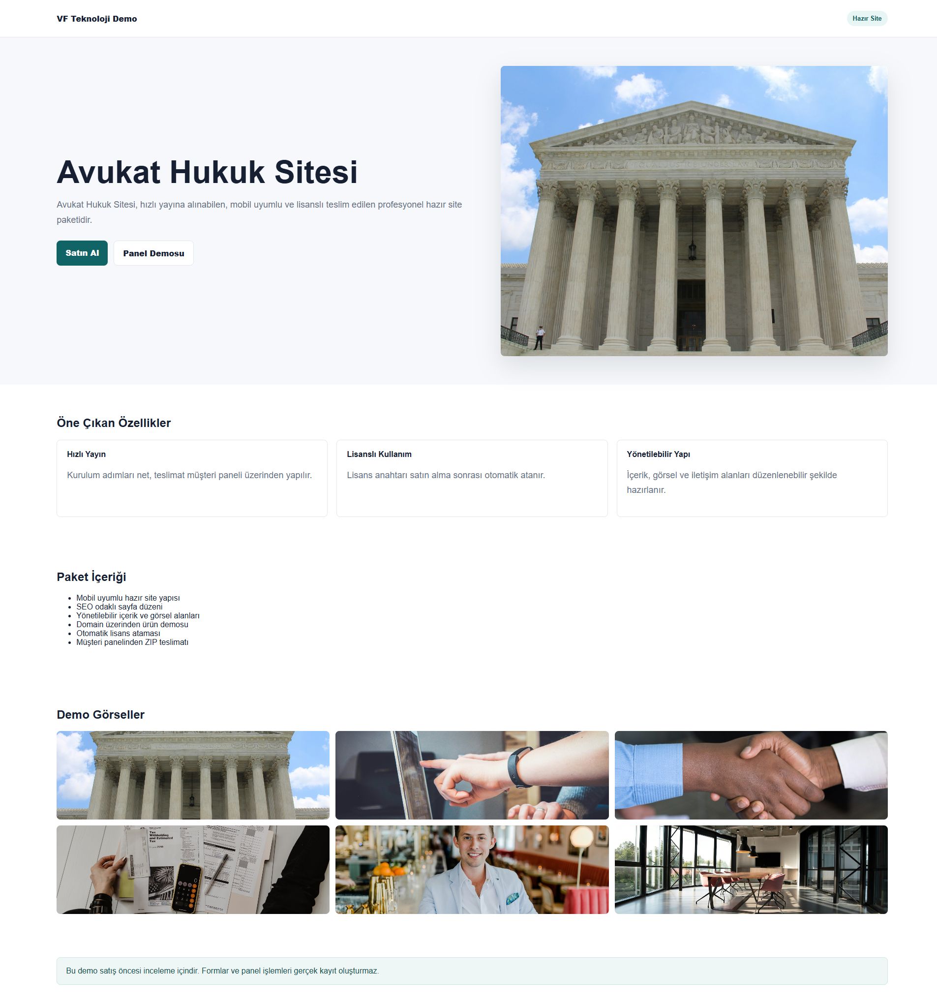 Avukat Hukuk Sitesi ürün demosu