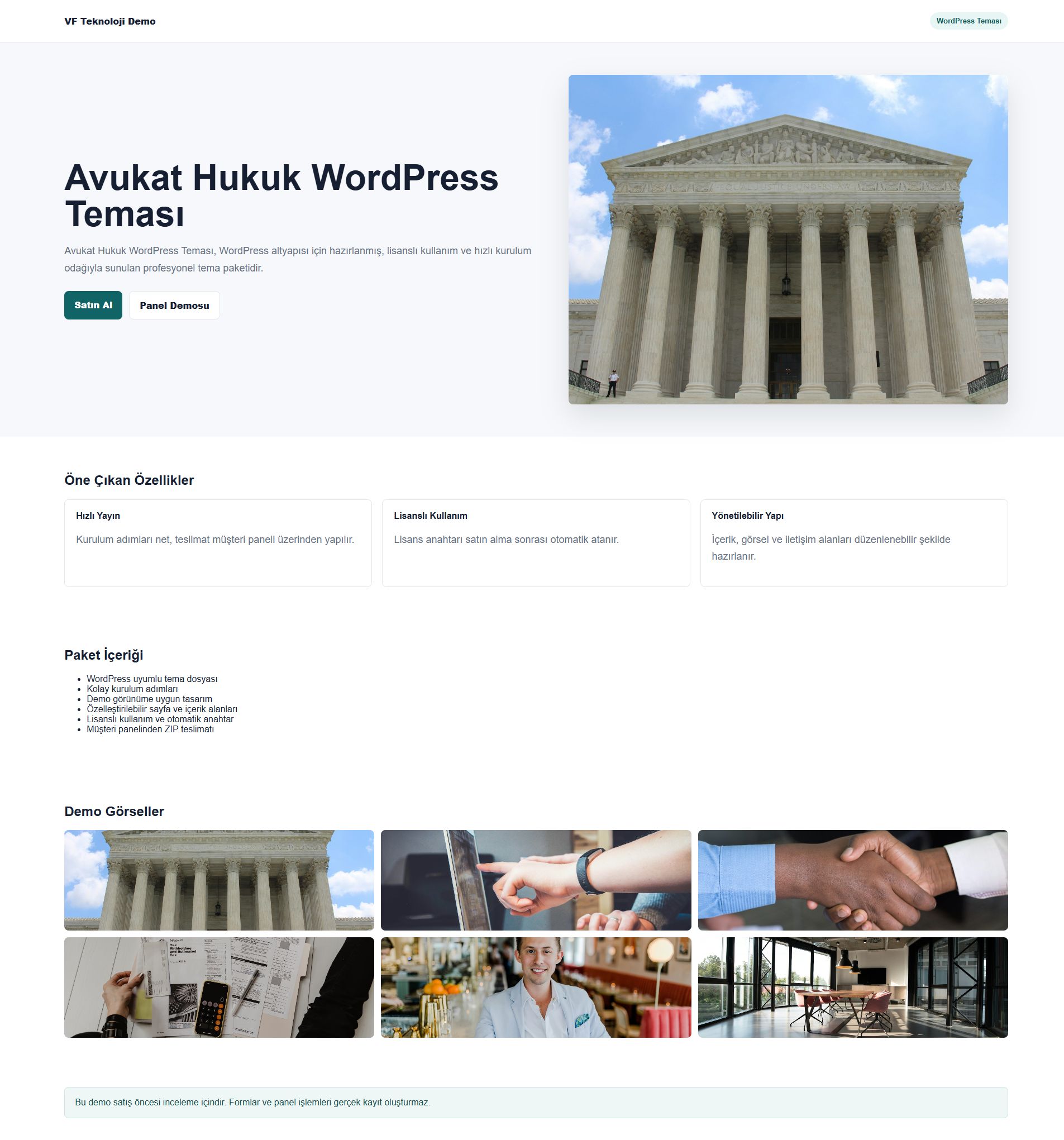 Avukat Hukuk WordPress Teması ürün demosu