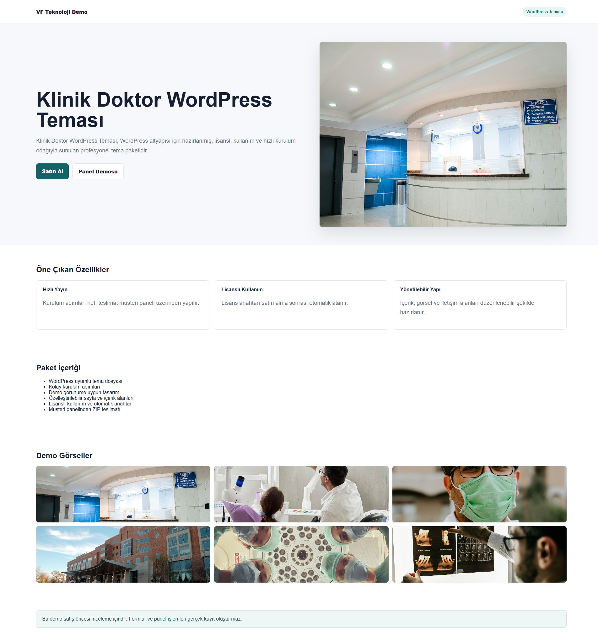 Klinik Doktor WordPress Teması ürün demosu