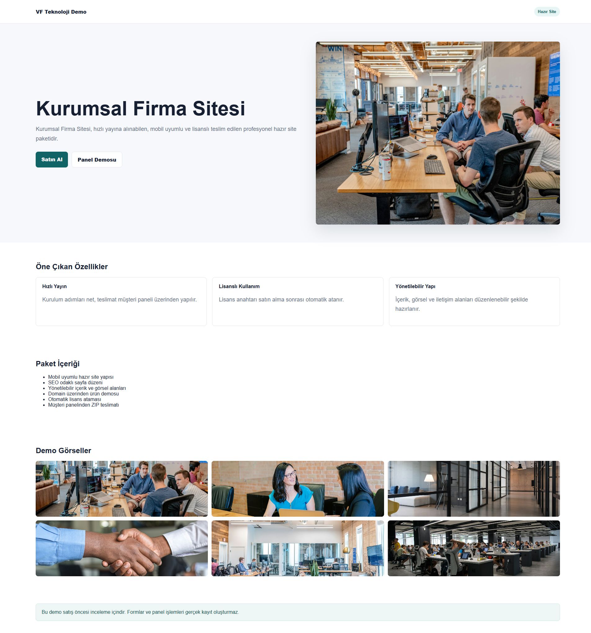 Kurumsal Firma Sitesi ürün demosu