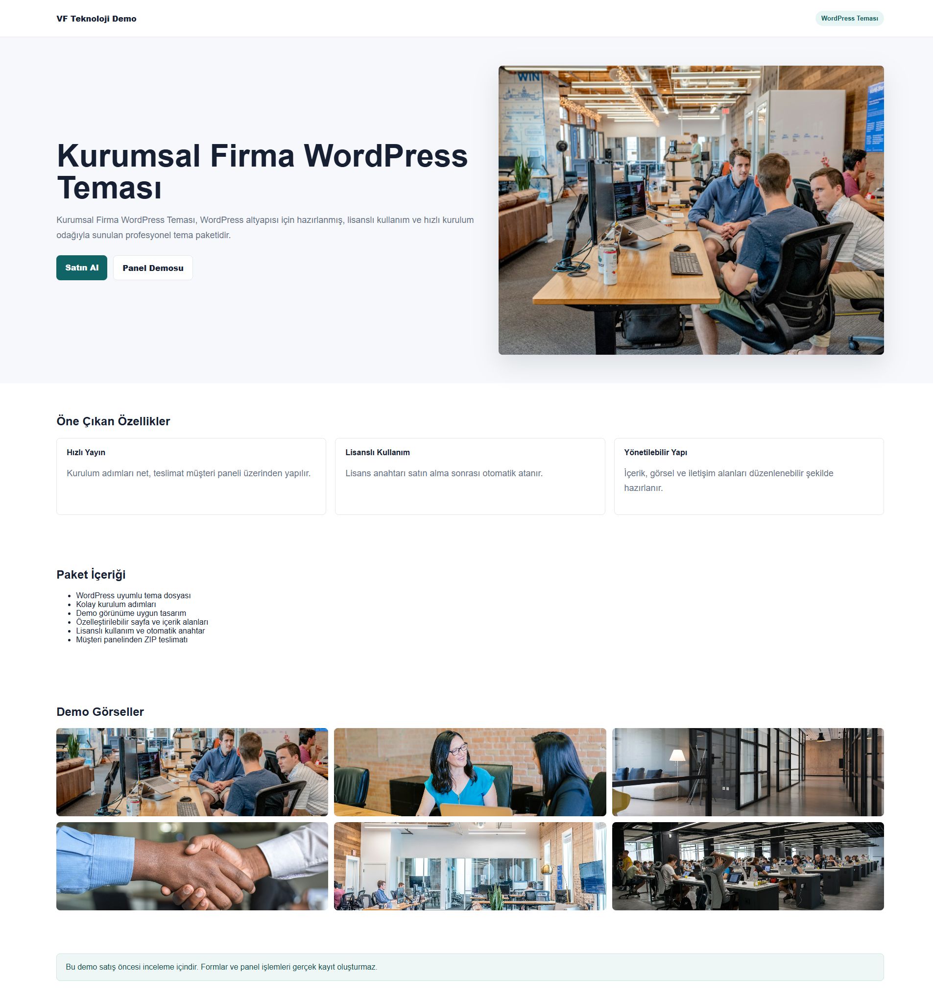 Kurumsal Firma WordPress Teması ürün demosu