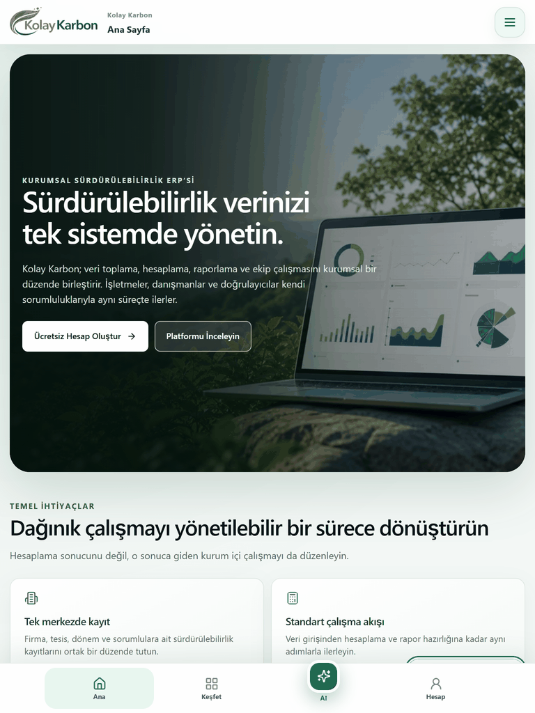 KolayKarbon — tablet görünümü